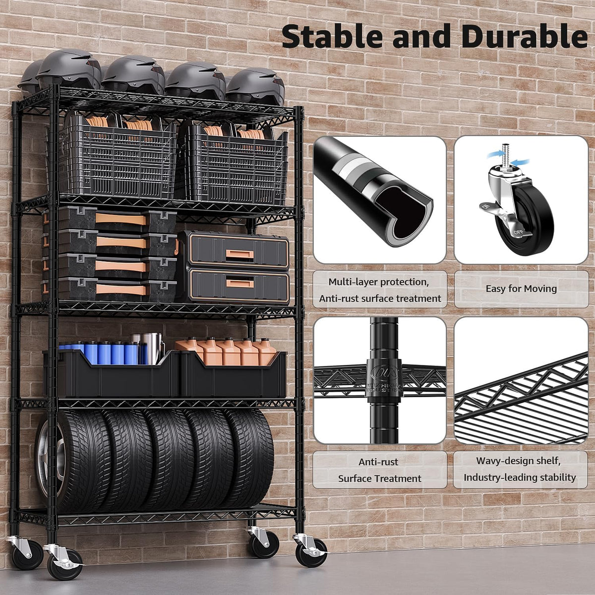 5-Shelf Storage Shelves,Wire Shelving Heavy Duty Metal Storage Shelving Unit Adjustable Garage