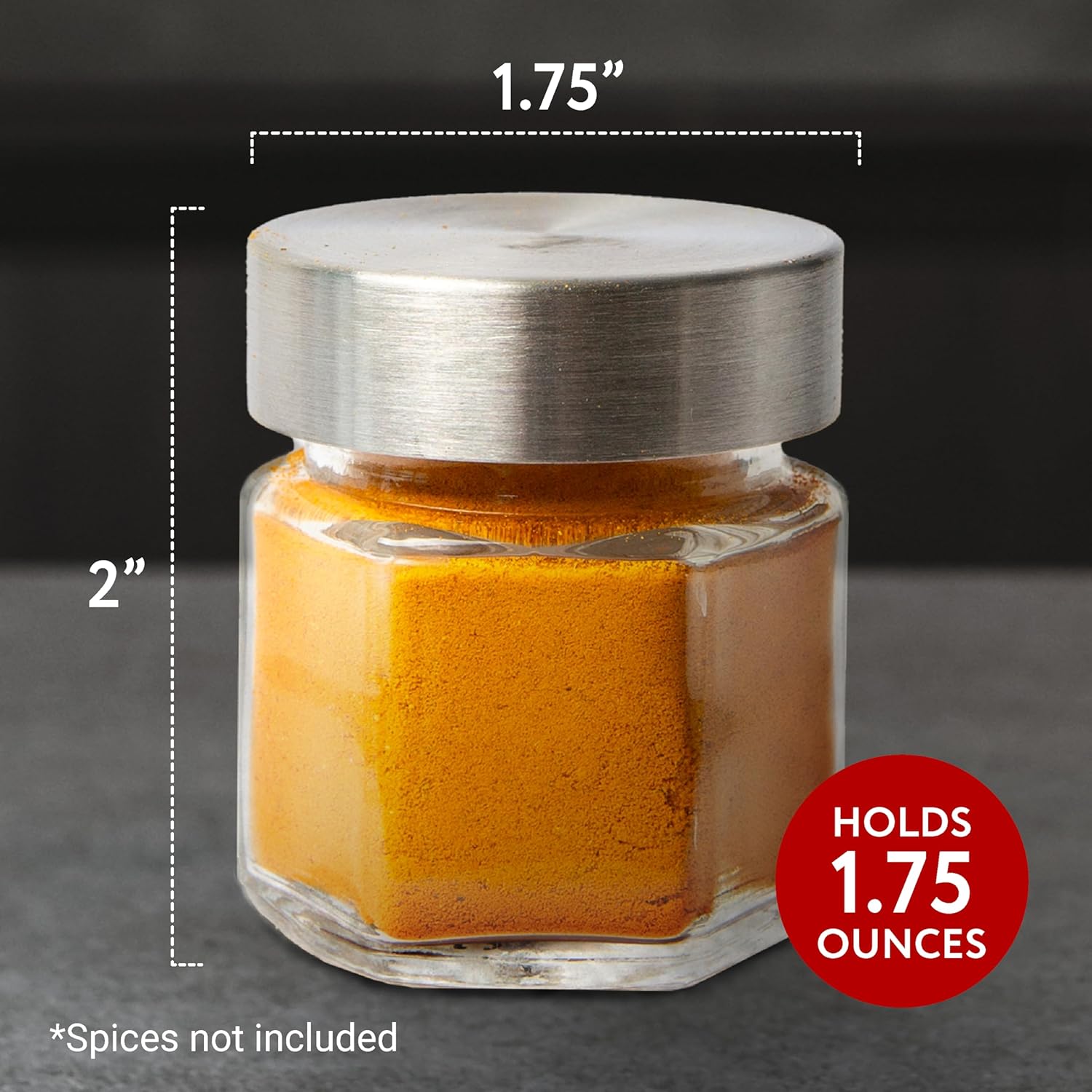 IMPRESA Hexagon Magnetic Spice Jars - 15 Pack 1.74 oz Glass Jars With Stainless Steel Lids