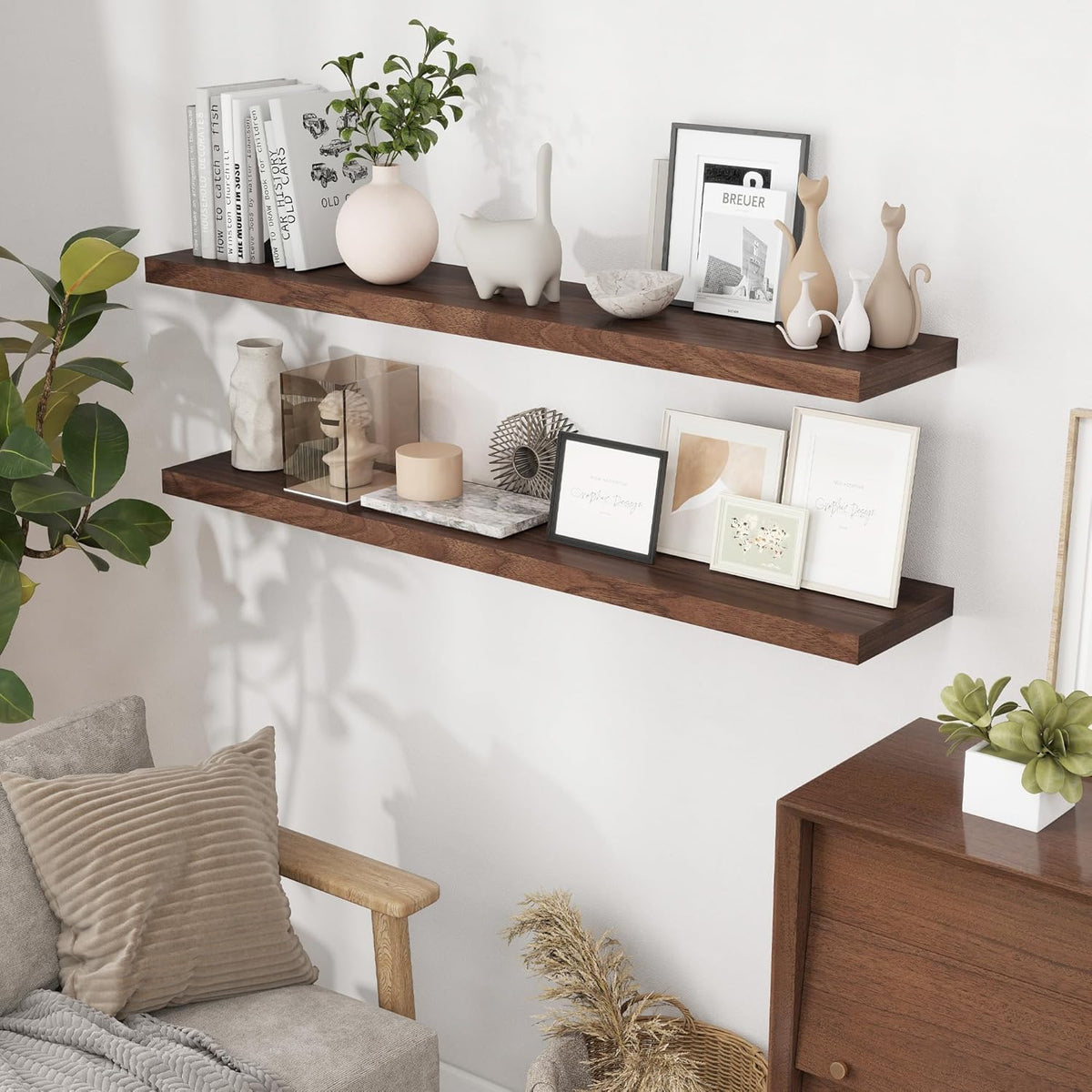 55 Inch Floating Shelves Set of 2, Rustic 55 x 9 Floating Shelf for Wall, 9 Inch Deep Wall Shelves