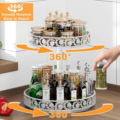 2 Tier Lazy Susan Organizer Turntable Adjustable,12 Inch Two Tier Lazy Susan Metal Easy Assembly