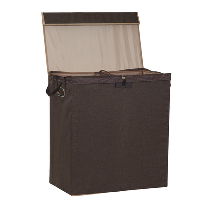 Household Essentials Collapsible Double Laundry Hamper with Lid, Two Compartments and Removable