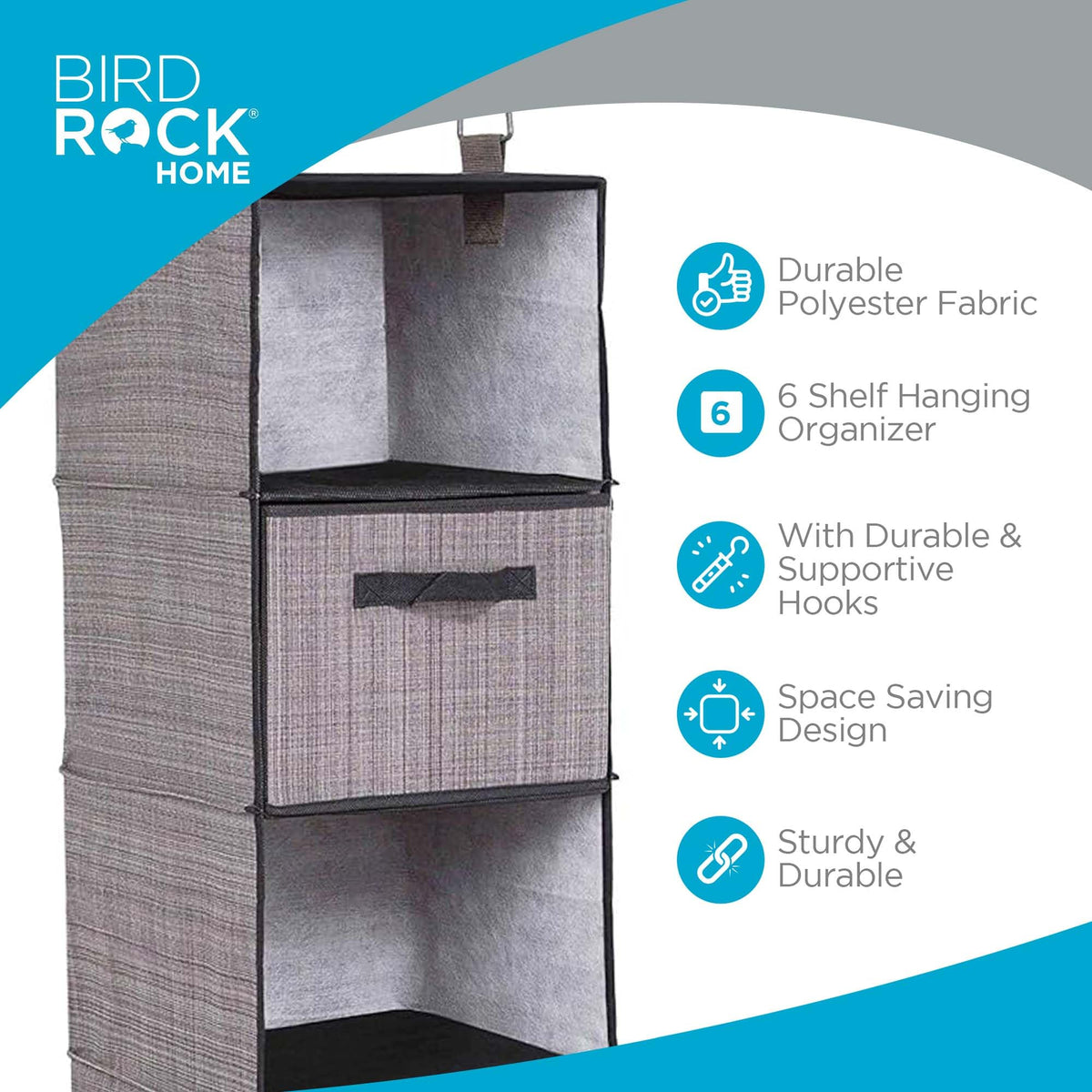 Internet's Best Hanging Closet Organizer with Drawers | 6 Shelf | 3 Drawers | Clothing Sweaters