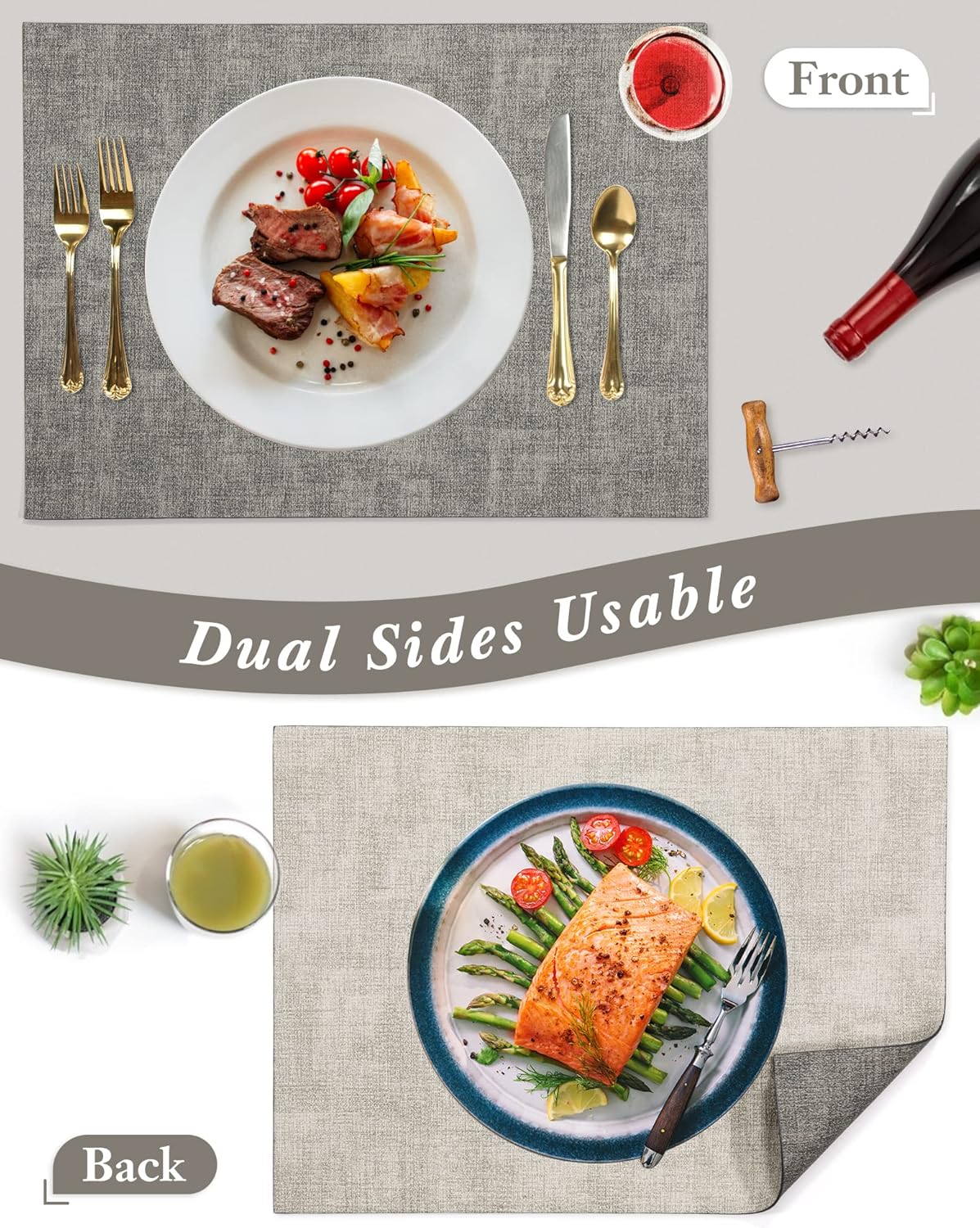 SUEH DESIGN Leather Placemats Set of 6 Reversible Table Mats Heat Resistant Waterproof No-Slip