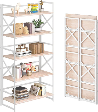 4NM 5 Tiers No Assembly Book Shelves, 51.2" H Folding Bookshelf Bookcase Open Industrial Foldable