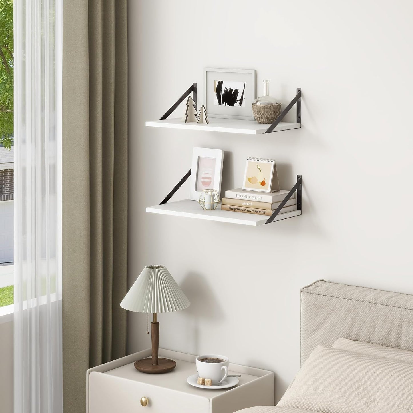 Fun Memories 20 Inch Floating Shelves for Wall, White Bathroom Shelves Set of 2, 12 Inch Deep Wall