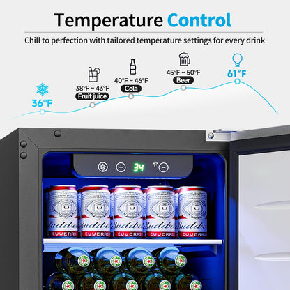 15 Inch Undercounter Beverage Refrigerator - 126 Cans Beverage Fridge with Stainless Steel Door for