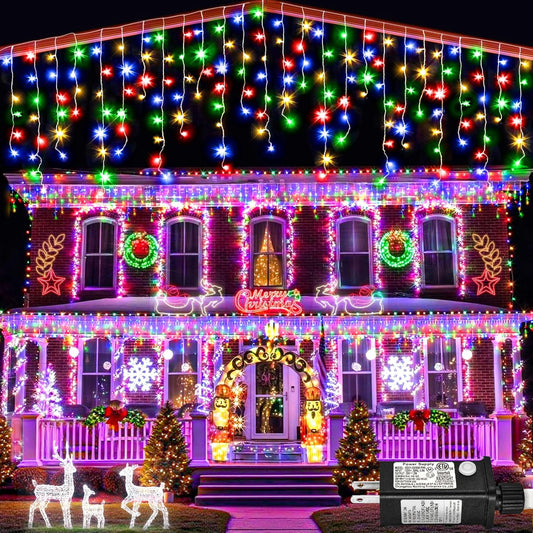 132 ft Christmas Lights -1280 LED Icicle Lights Outdoor with 240 Drops Hanging String Lights, 8