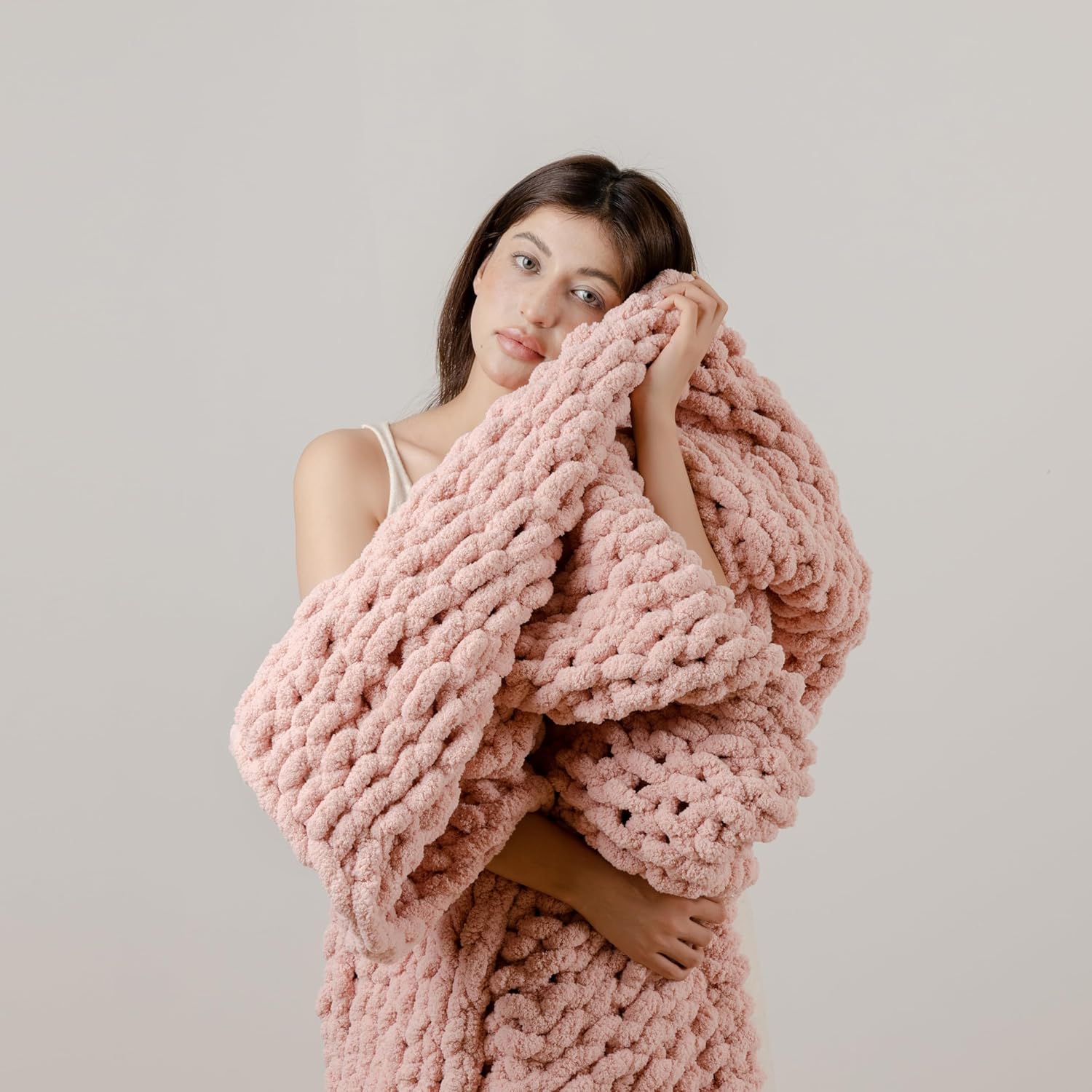 WESHIONGOO Chunky Knit Blanket Throw 50"×60" Knitted Throw Blankets for Couch Bed Fluffy Soft