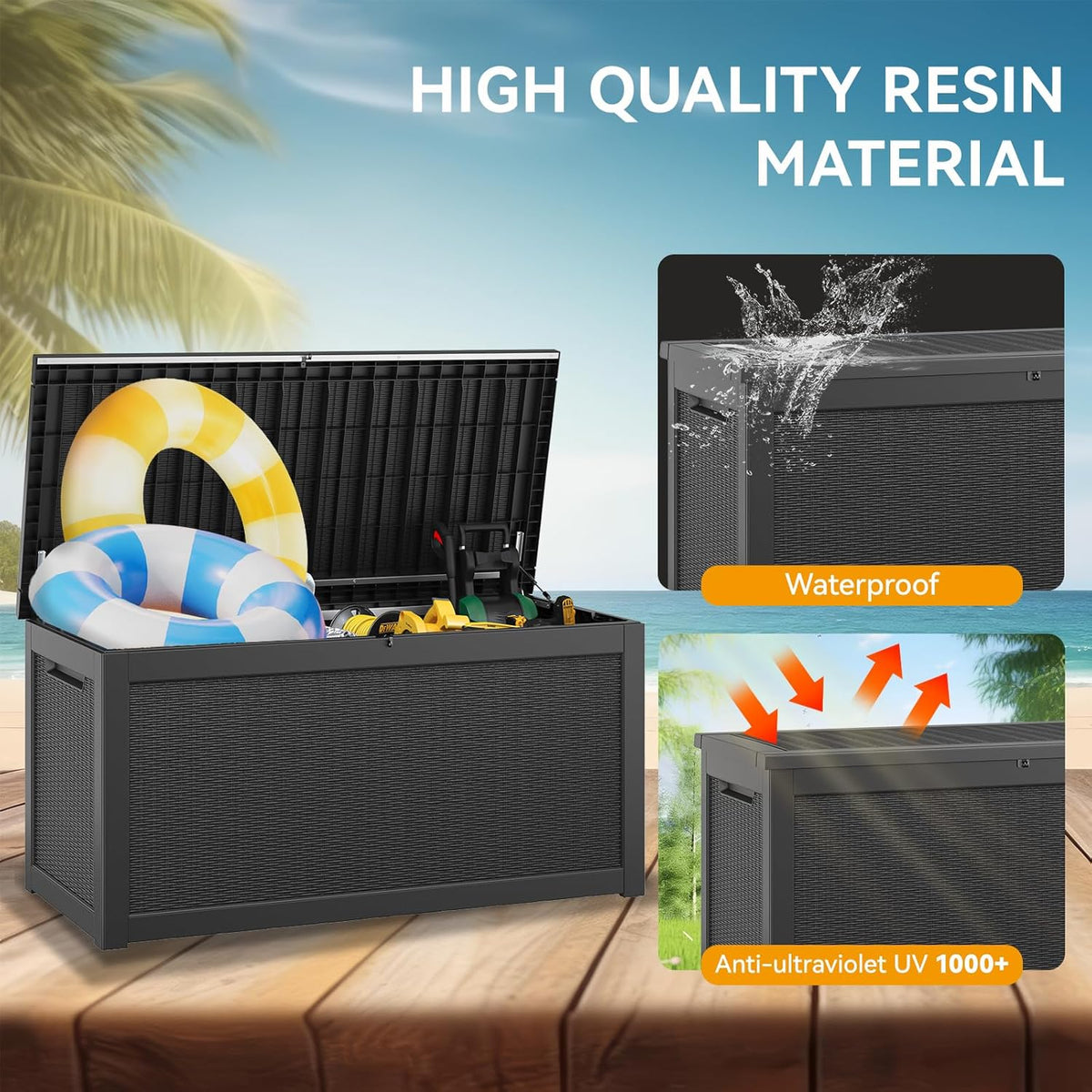 KAMABOKO 260 Gallon Outdoor Storage Box, Resin Deck Boxes Indoor and outdoor, Waterproof Storage