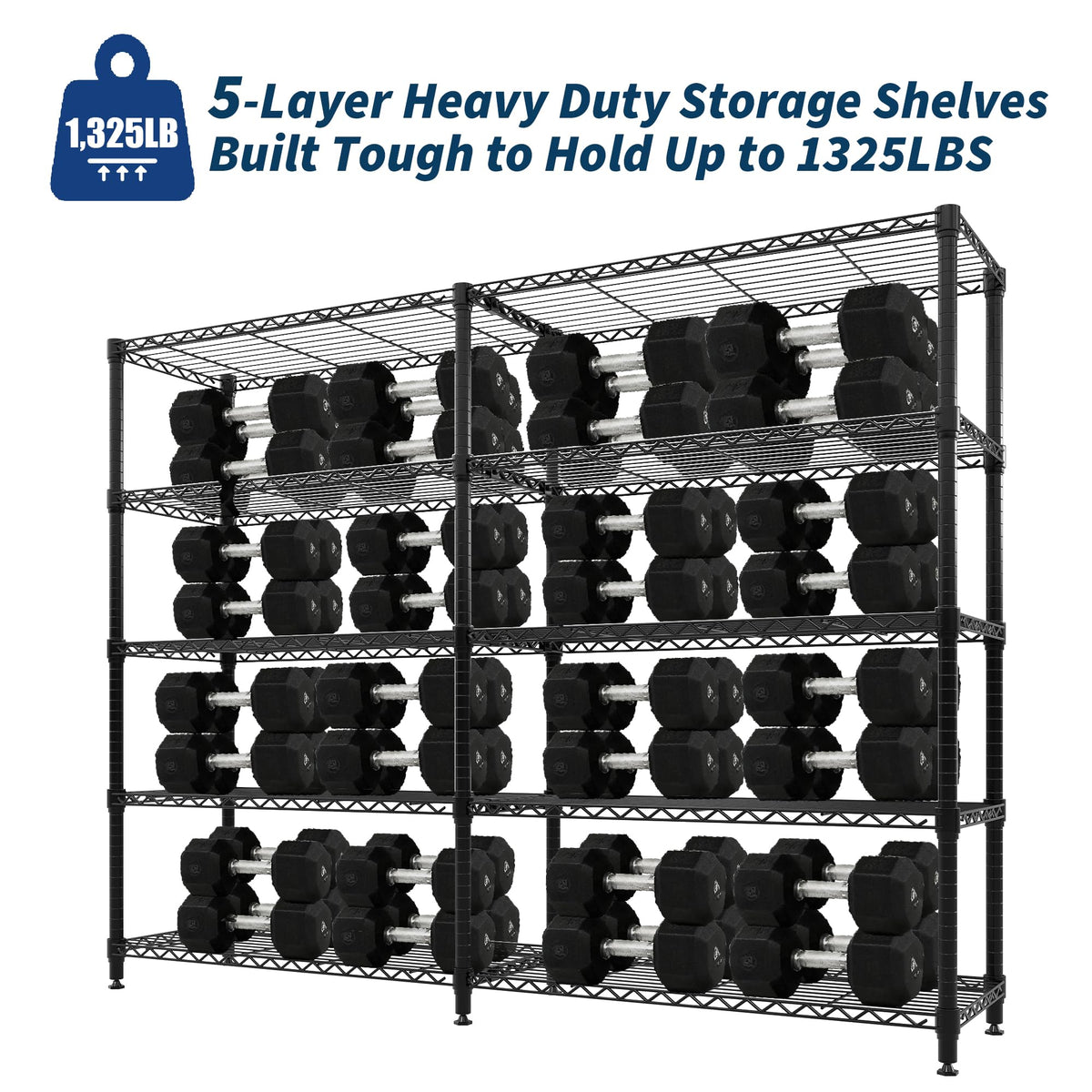 5 Tier Storage Shelving Unit Metal Shelves 70.8"W Wire Shelving, 70.5"H L-Shaped Pantry Shelves