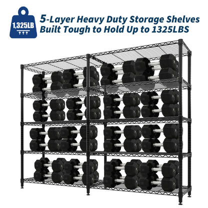 5 Tier Storage Shelving Unit Metal Shelves 70.8"W Wire Shelving, 70.5"H L-Shaped Pantry Shelves