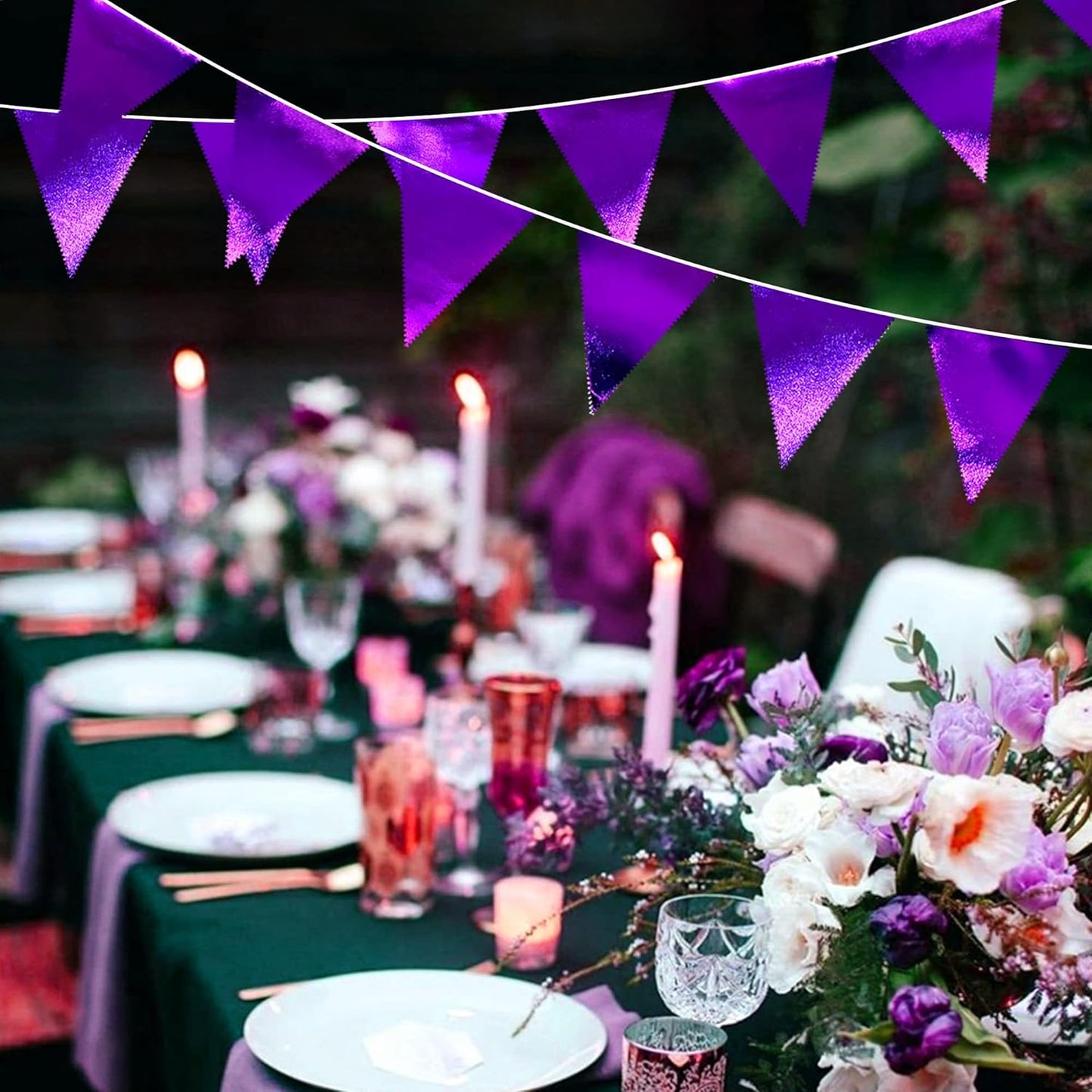 Purple Party Decorations Triangle Pennant Banner Flag Dark Purple Metallic Fabric Bunting Garland