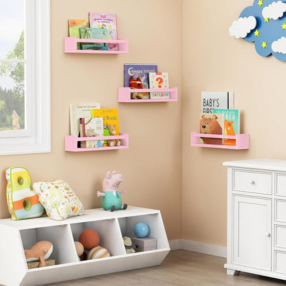 Forbena Pink Floating Shelves for Wall, Aesthetic Wall Bookshelf for Girls Room Decor, Wood Nursery