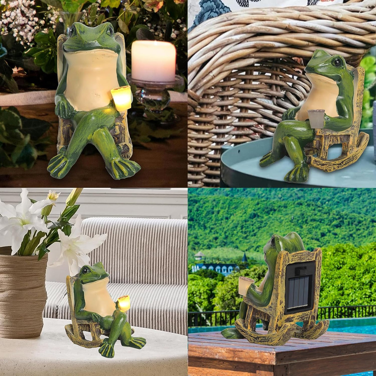 Miniature Frog Garden Statue Solar Light Outdoor Decor Frog Figurine for Outdoor Indoor Home Lawn