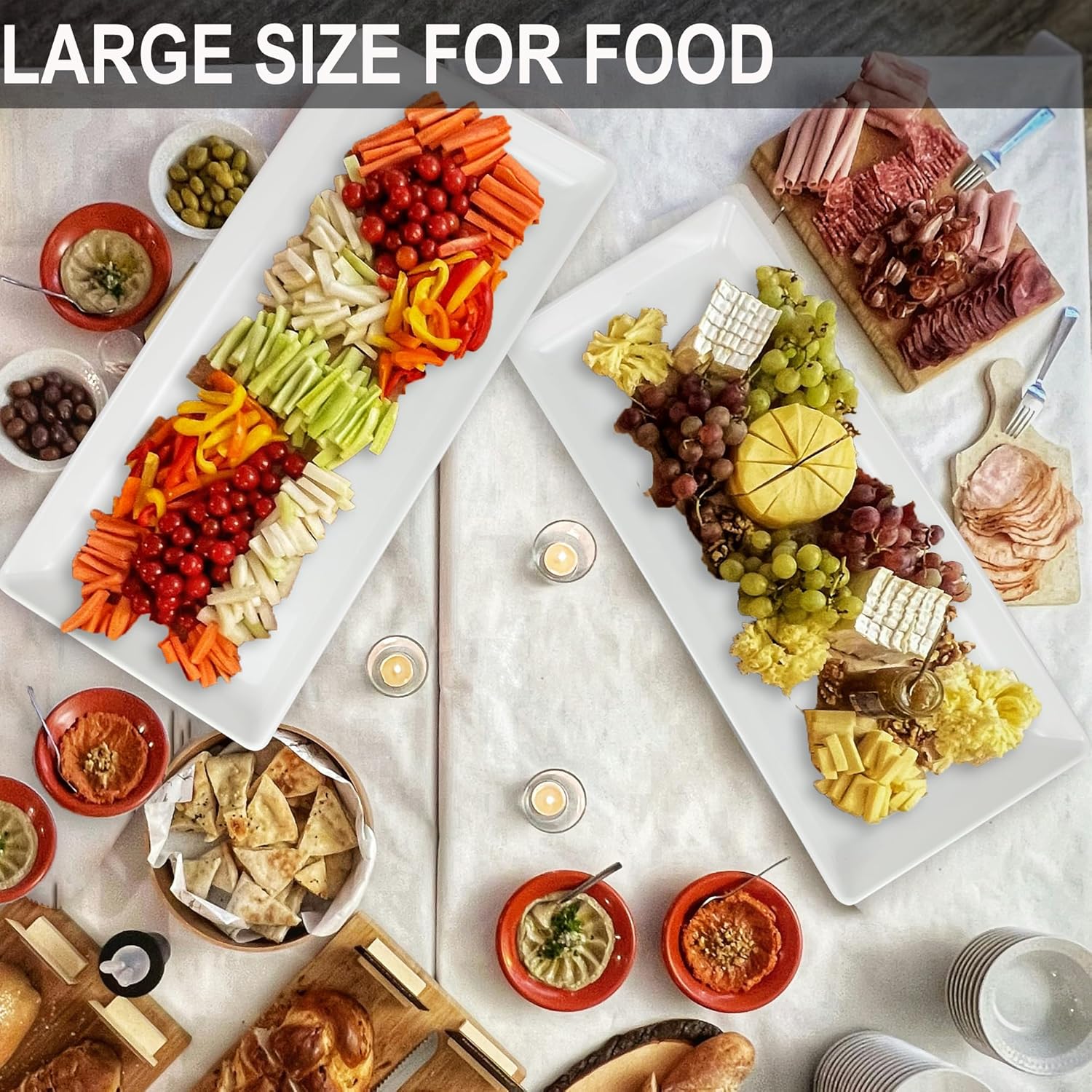 Long Melemine Serving Tray, 17.3x8x1.5 in Serving Platters and Trays for Appetizer, Charcuterie
