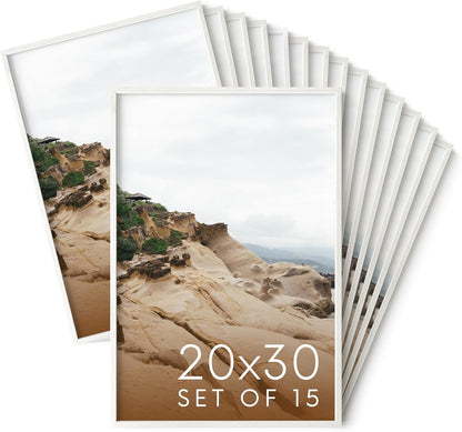 Haus and Hues 20x30 White Oak Wood Picture Frames Set of 15 - Premium Bulk Picture Frames 20x30