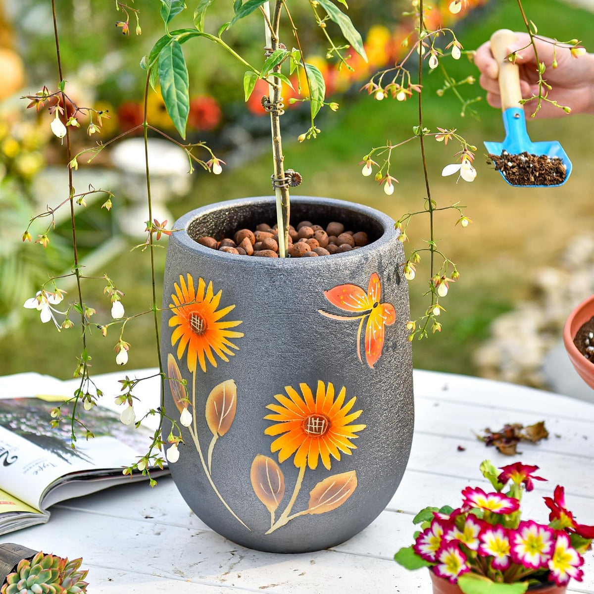 Sungmor 10.6 Inch Ceramic Succulent Plant Pot with Drainage Hole, Hand Painted Flower Pots for