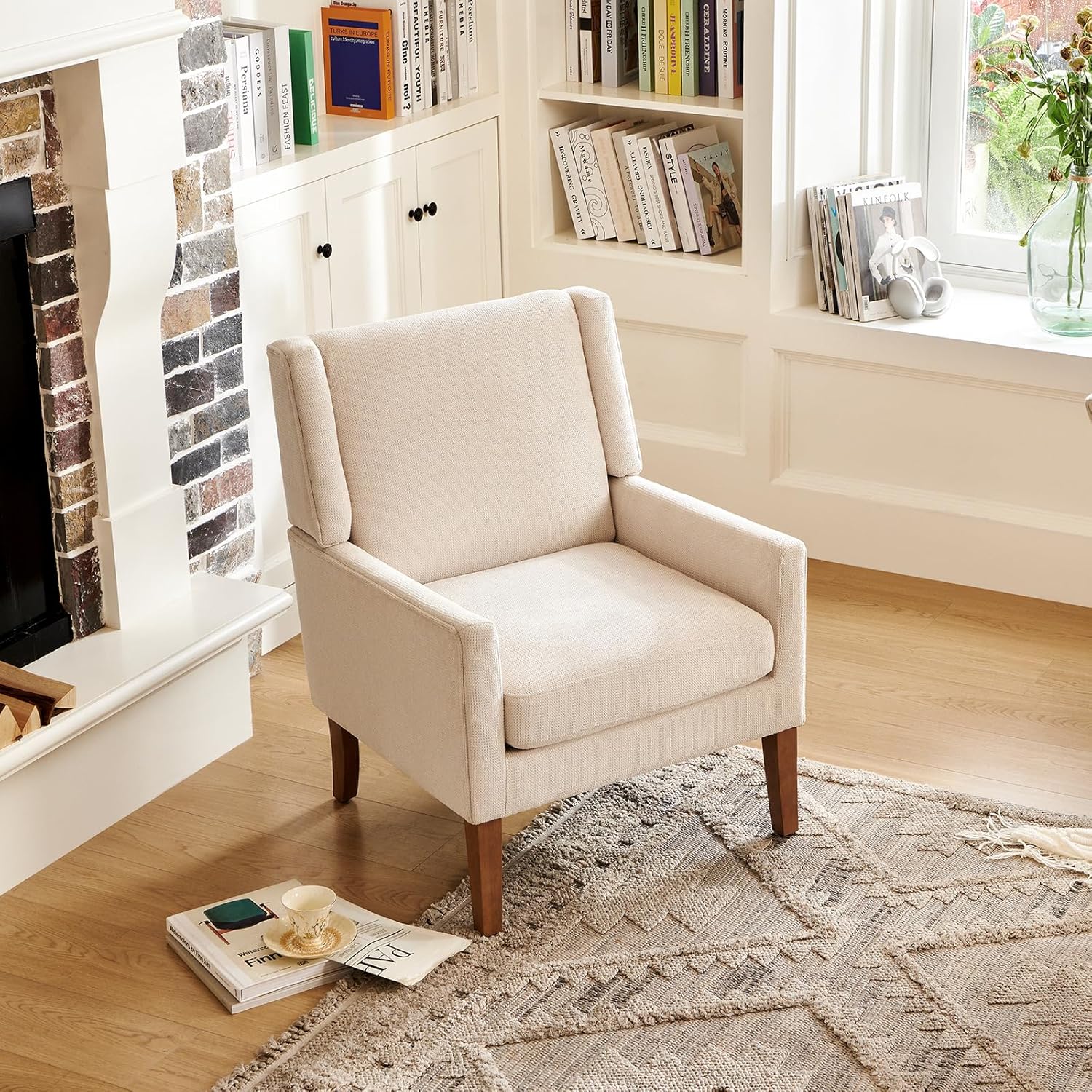 COLAMY Modern Wingback Living Room Chair, Upholstered Fabric Accent Armchair, Single Sofa Chair