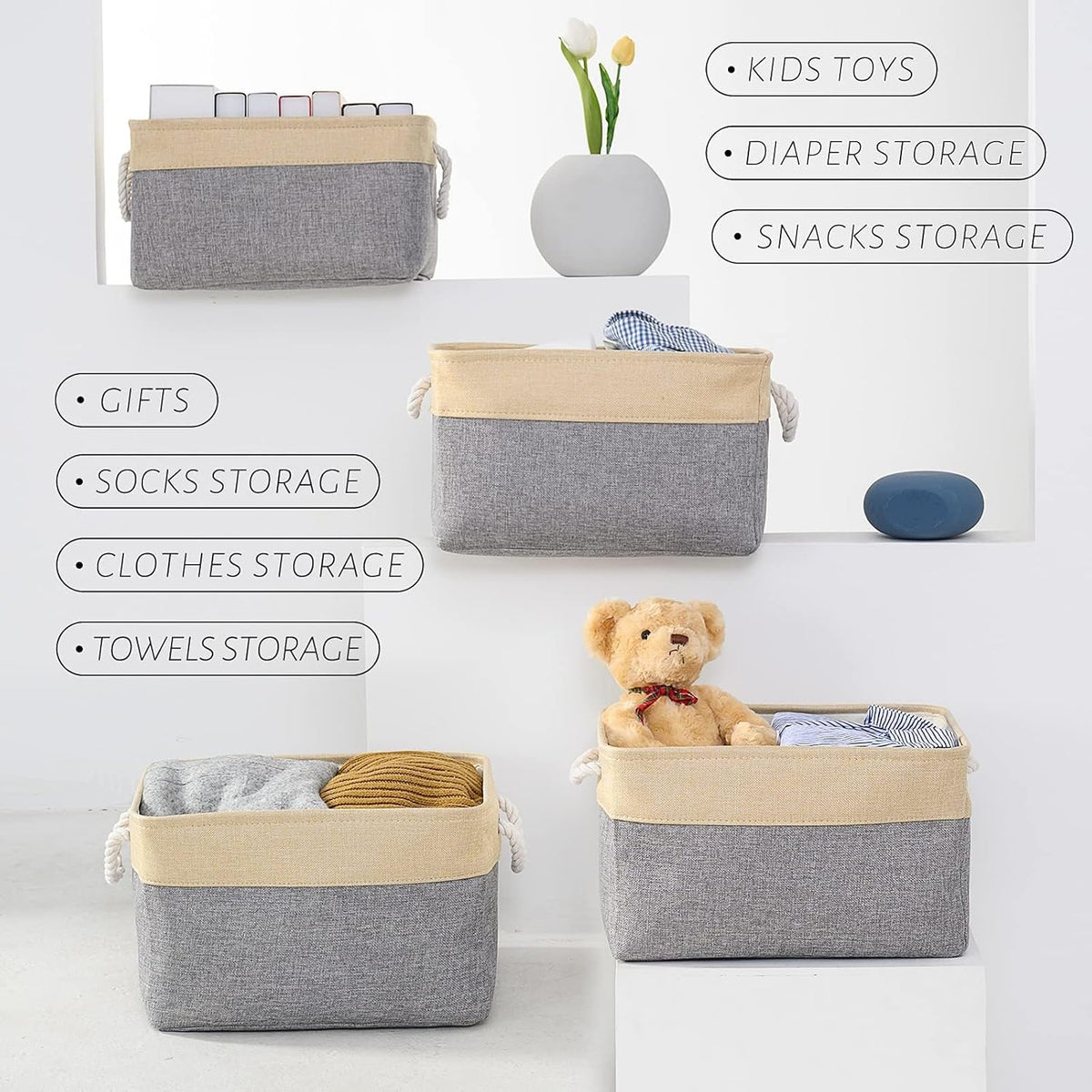 Organization and Storage Basket for Organizing - Large 4 Pack 16x12x8 inch Collapsible Baskets for