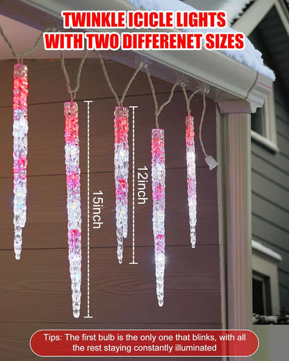Minetom Icicle Lights Outdoor with Clips, 20ft 100 LED 20 Tubes Twinkling Crystal Icicle String