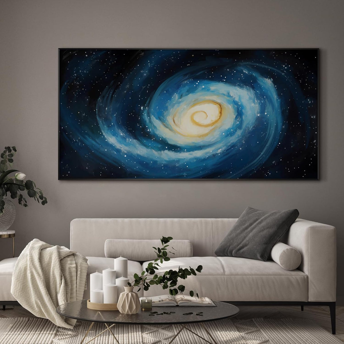 SIGNWIN 36"x72" Extra Large Framed Wall Art Spiral Galaxy Vivid Blue and Yellow Cosmic Space