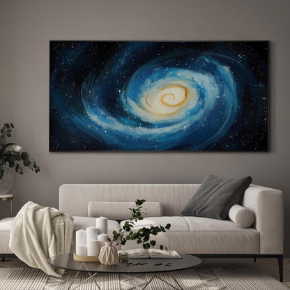 SIGNWIN 36"x72" Extra Large Framed Wall Art Spiral Galaxy Vivid Blue and Yellow Cosmic Space