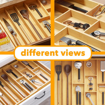 SpaceAid Bamboo Utensil Drawer Organizer with Labels, Kitchen Silverware Expandable Tray Holder