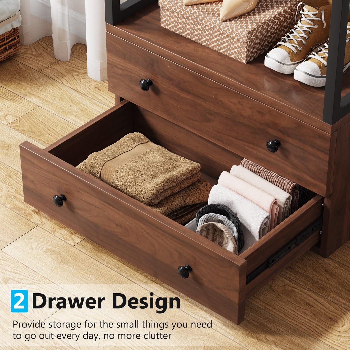 Tribesigns Freestanding Closet Organizer Small Clothes Rack Coat Rack with Drawers and Shelves