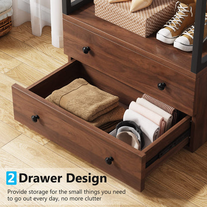 Tribesigns Freestanding Closet Organizer Small Clothes Rack Coat Rack with Drawers and Shelves