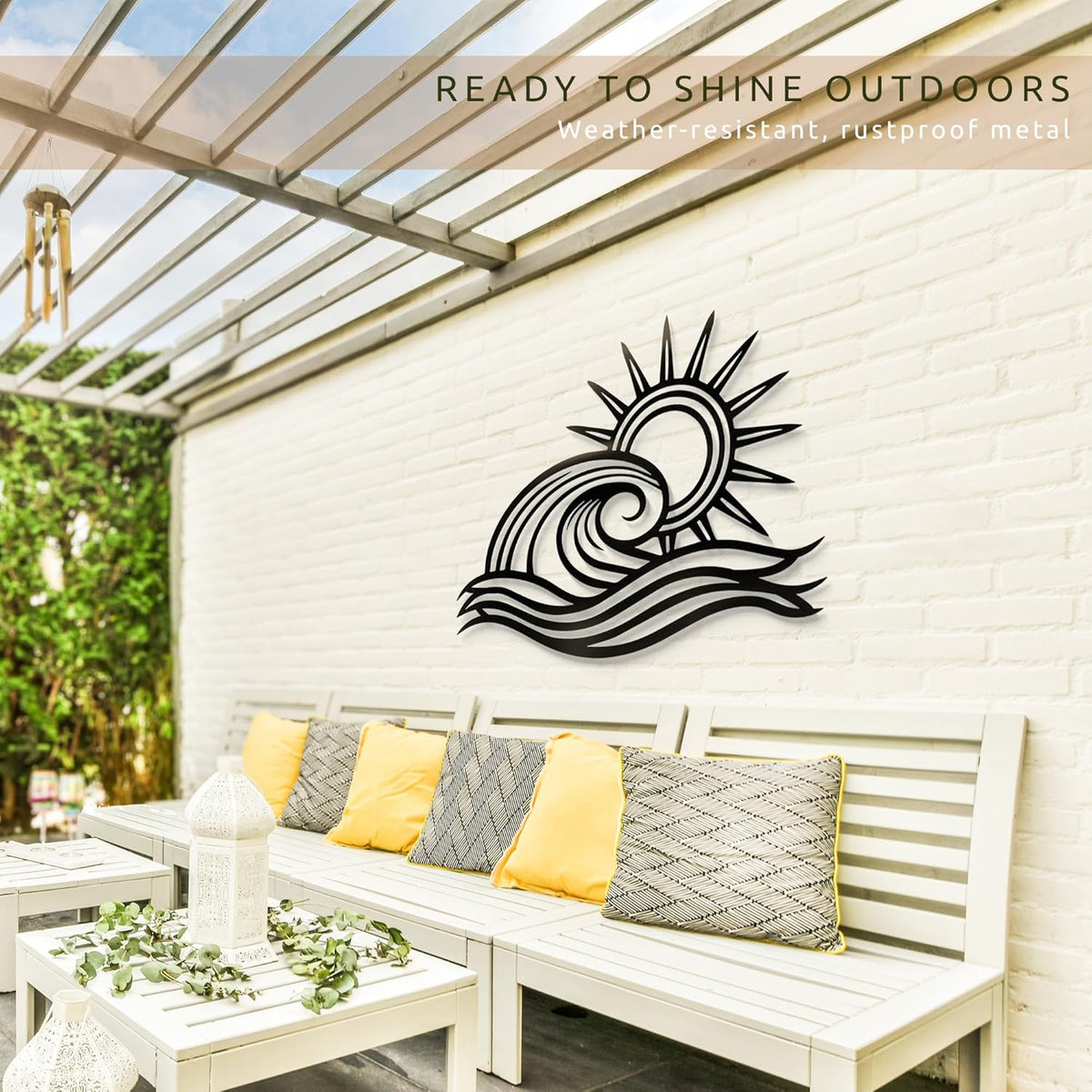 Wita Home Ocean Wave Metal Wall Art, Sun Beach Decor, Coastal Large Wall Sculpture for Home