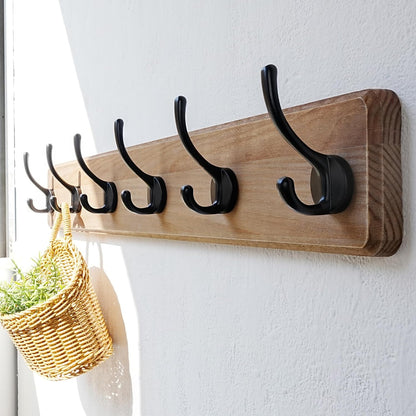 Dseap Wall Mounted Coat Rack: 24" Long, Patented, Heavy-Duty, 6-Double-Hooks Wooden Hanger Rail for