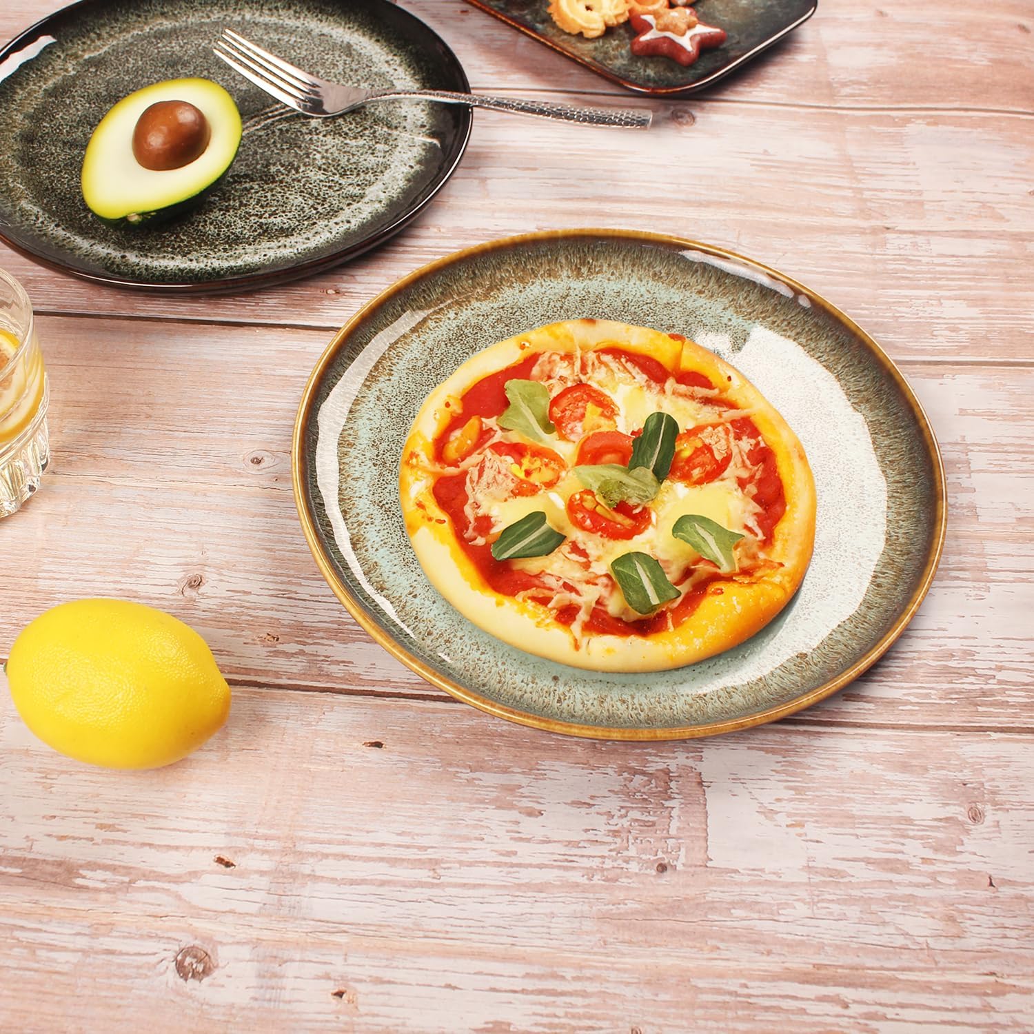 Ceramic Dinner Plates Dish Set,Set of 4,for Lunch snacks -Microwave Oven & Dishwasher Safe,Scratch