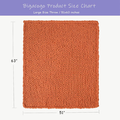 Bigacogo Chunky Knit Throw Blanket for Couch, 51x63 inches, 100% Hand Knitted with Thick Jumbo
