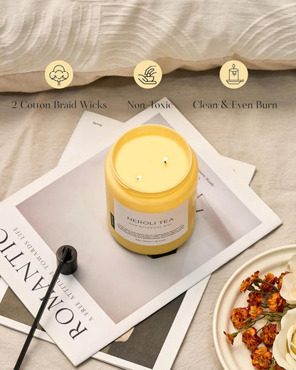 M&SENSE Neroli Tea Scented Candle, 19.4oz 110 Hours Long Lasting Burn 2 Wick Non Toxic Natural Soy