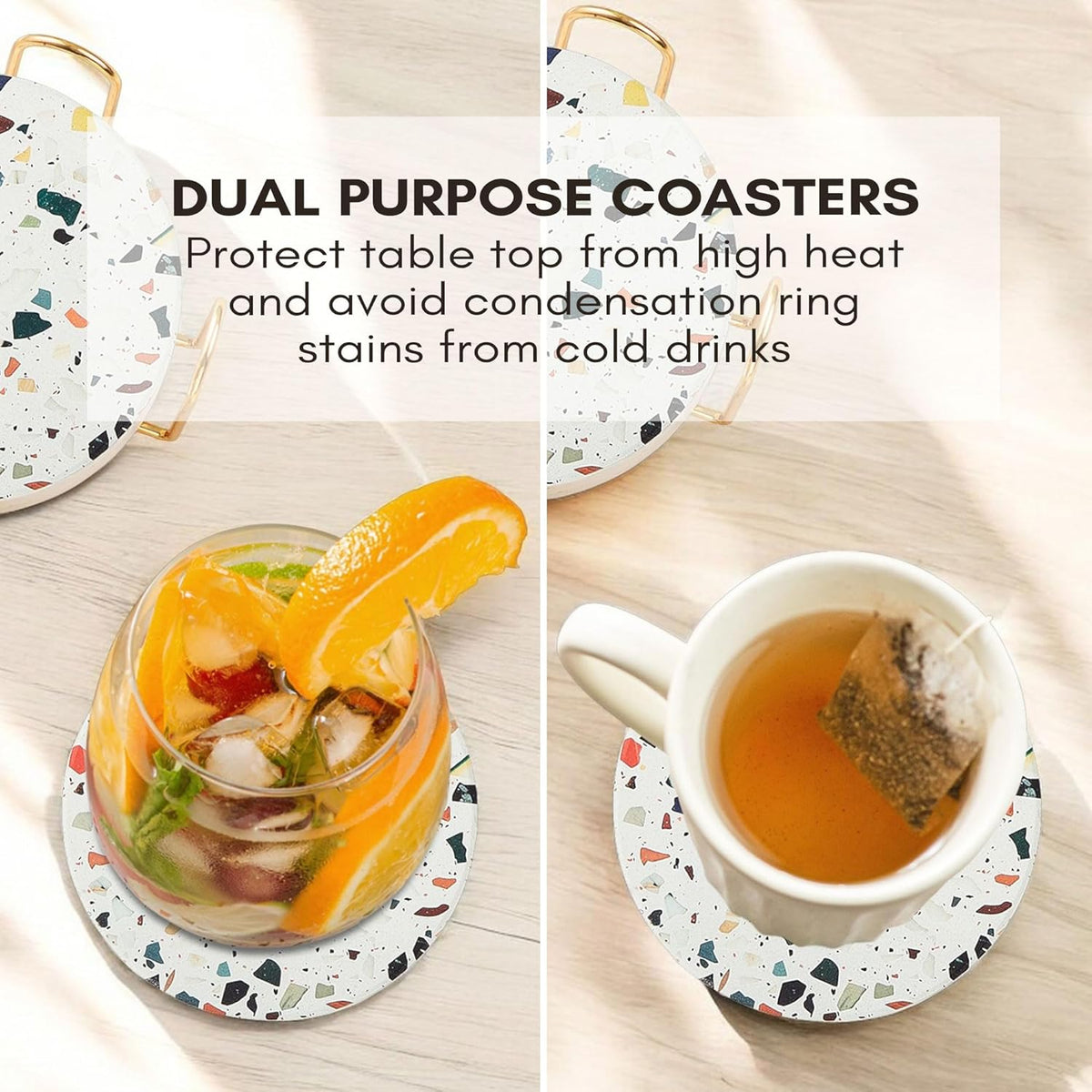 Terrazzo Drink Absorbent Coasters with Holder Set of 6, Ceramic Coaster for Drinks, Coffee Table