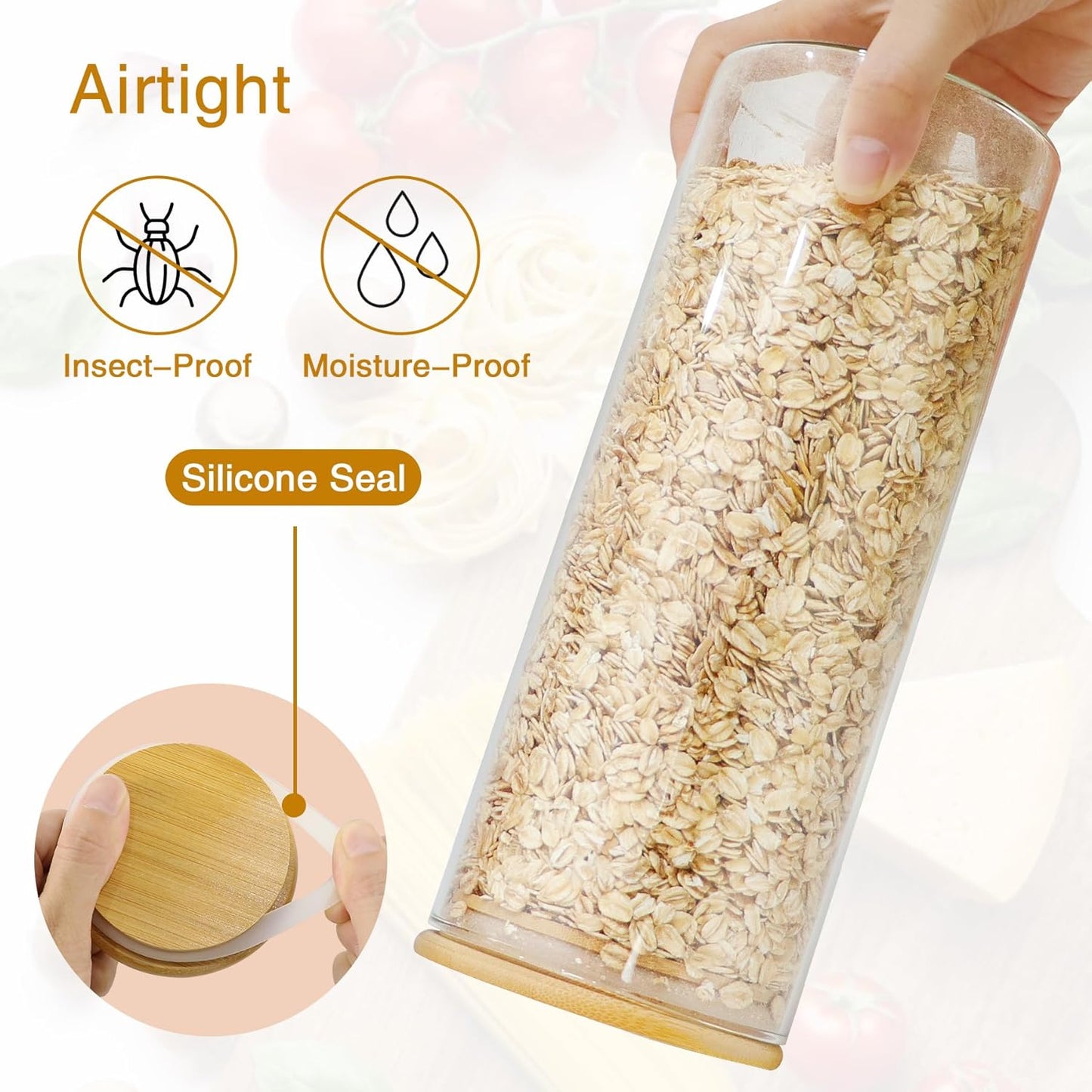 Glass Jars with Bamboo Lids, 58 oz 3 Pcs Kitchen Glass Containers with Bamboo Lids, Airtight Glass