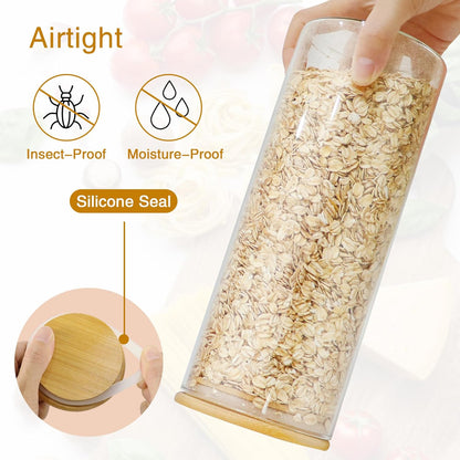 Glass Jars with Bamboo Lids, 58 oz 3 Pcs Kitchen Glass Containers with Bamboo Lids, Airtight Glass