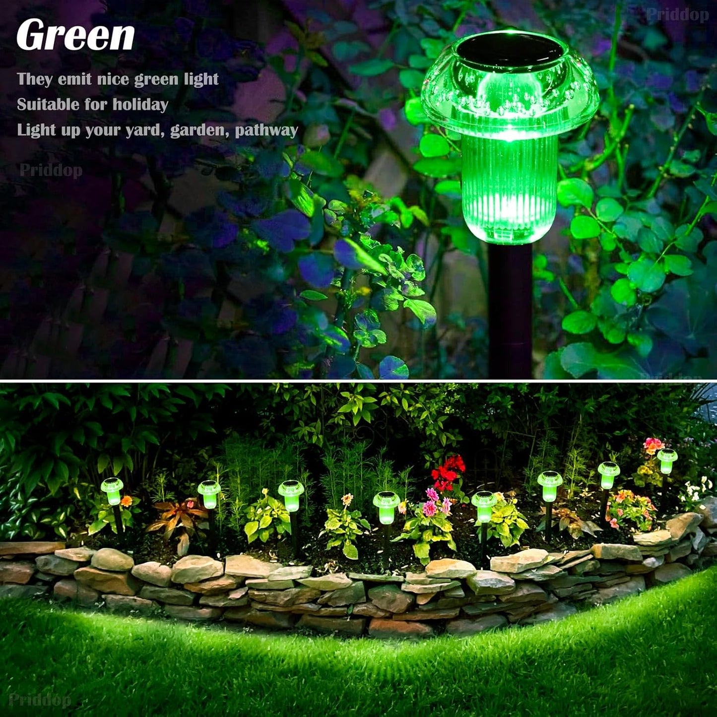 Halloween Solar Lights Outdoor 8 Pack Green LED Waterproof Mushroom Outside Lights for Yard Garden
