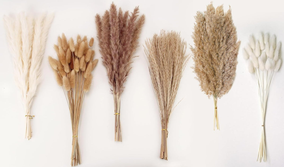 Dried Pampas Grass Decor, 120 PCS Pampas Grass with Bunny Tails Dried Flowers, Reed Grass Bouquet