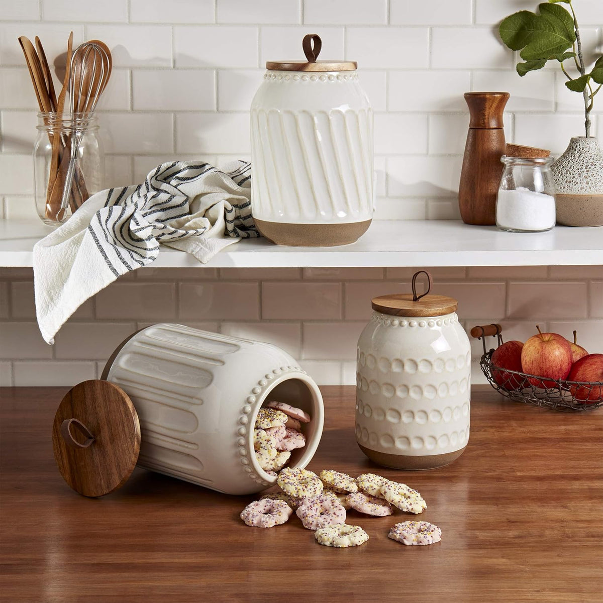 TTU Tabletops Gallery Ceramic Canister Collection- Stoneware Designed Kitchen Storage Embossed