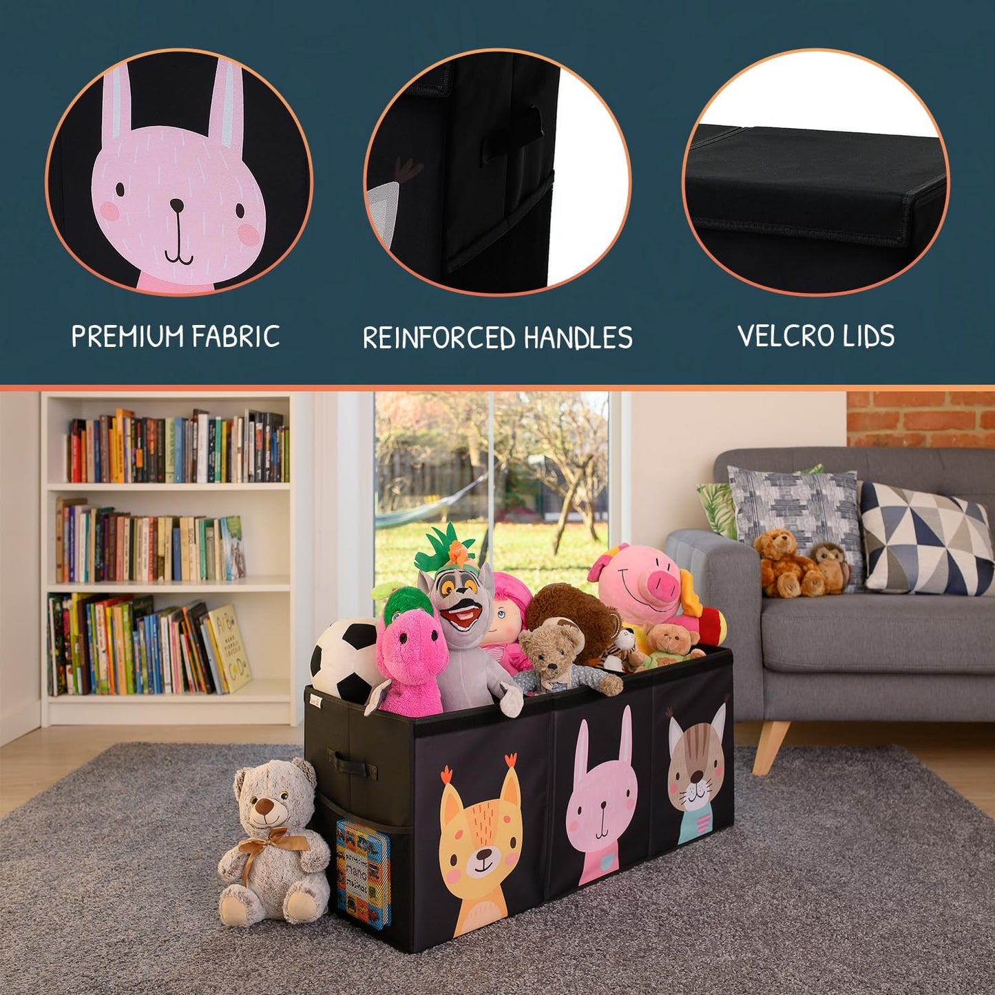 Extra Large Toy Storage Organizer with Lid - Sturdy, Collapsible Toy Chest Storage Box with Cute