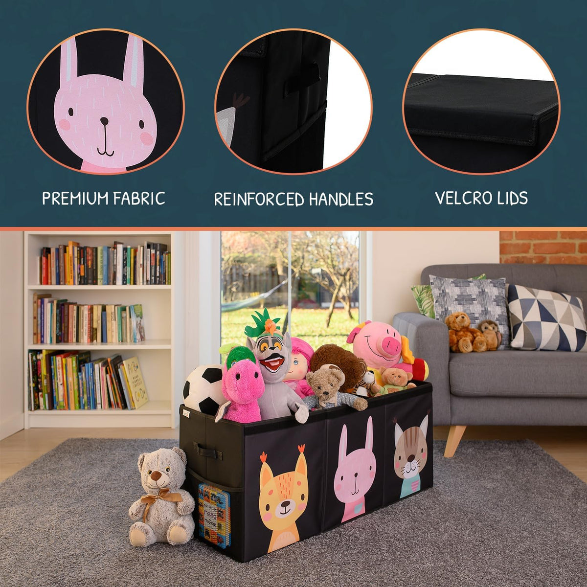 Extra Large Toy Storage Organizer with Lid - Sturdy, Collapsible Toy Chest Storage Box with Cute