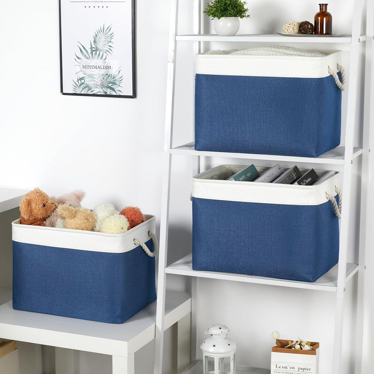 Bidtakay Large Storage Baskets for Shelves 3 Pack Fabric Storage Bins for Organizing Navy Blue