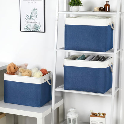 Bidtakay Large Storage Baskets for Shelves 3 Pack Fabric Storage Bins for Organizing Navy Blue