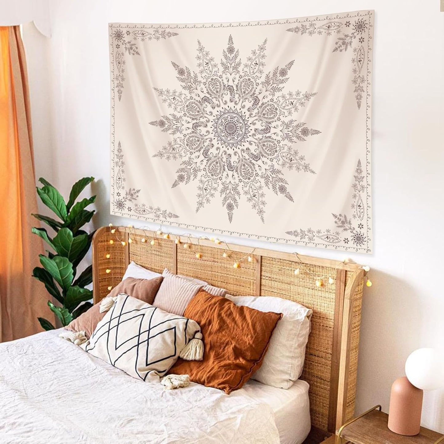 Lunerfex Boho Floral Tapestry Mandala Wall Tapestry, Cute Tapestries for Bedroom Beige Flower