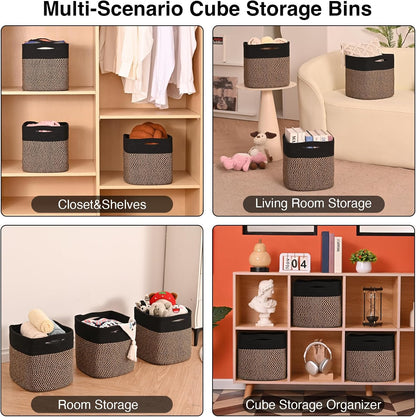 11 Inch Cube Storage Bins, Storage Cube Organizer Bins, Woven Cotton Rope Baskets for Storage