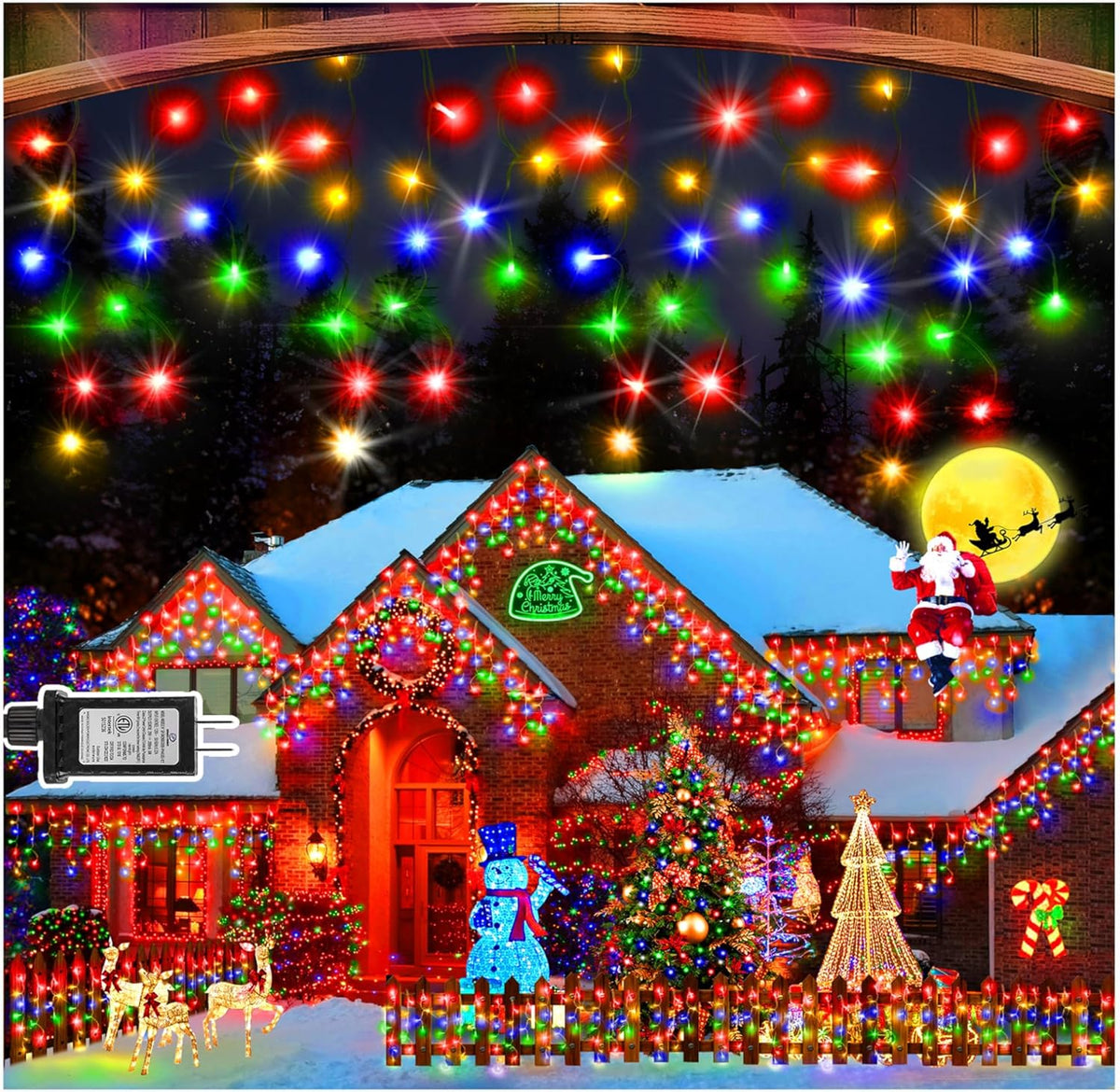 KNONEW 33FT 400 LED Christmas Lights Outdoor Black Wire String Lights with 75 Drops, 8 Lighting