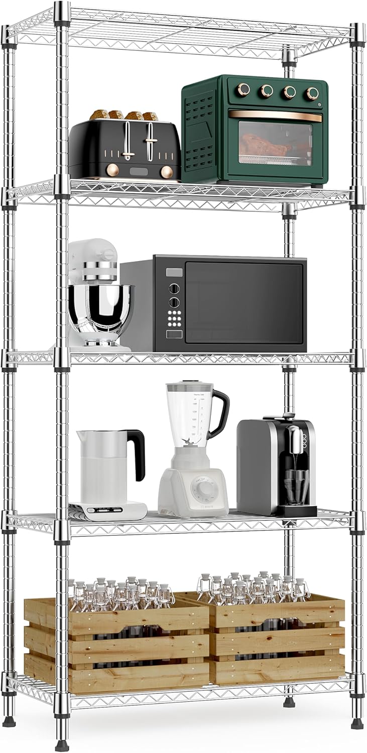 1250 lbs 5 Tier Shelf Metal Storage Shelves Wire Rack Closet Organizers for Garage Kitchen Bathroom