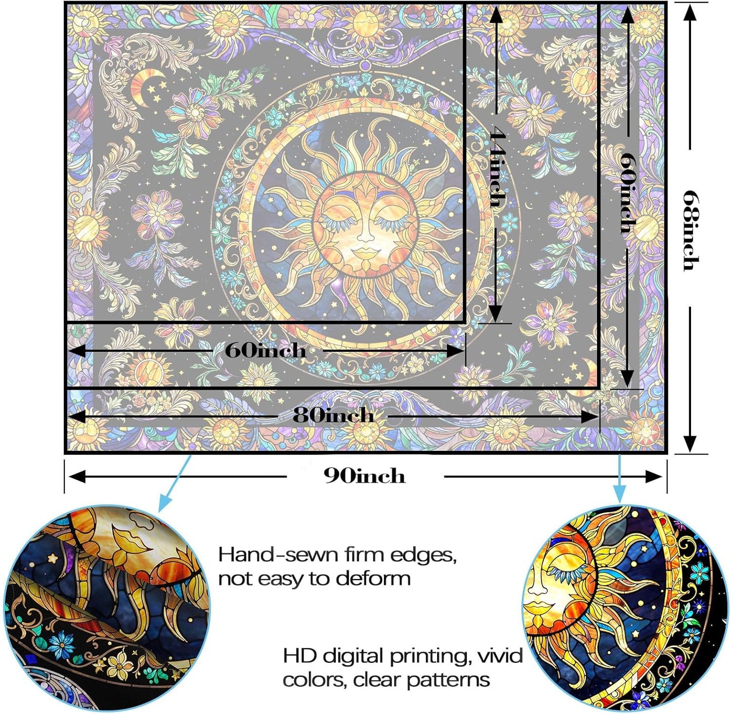 Lunerfex Sun Tapestry Stained Glass Tapestry Wall Decor Tapestries for Bedroom Boho Tapestries Wall