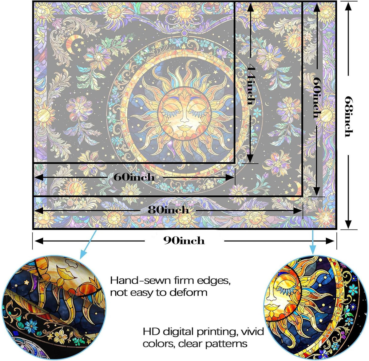 Lunerfex Sun Tapestry Stained Glass Tapestry Wall Decor Tapestries for Bedroom Boho Tapestries Wall